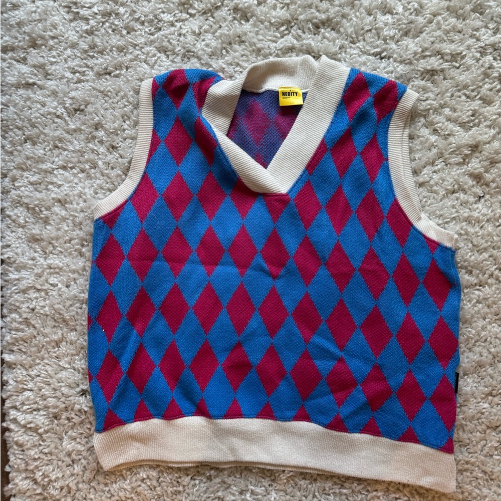 Blue and red vintage sweater vest